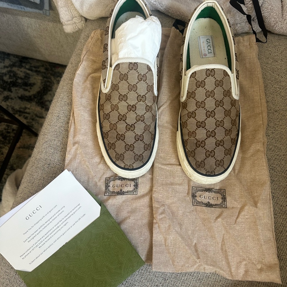 Men’s Gucci 1977 Tennis Monogram Brown Slip-On Loafers